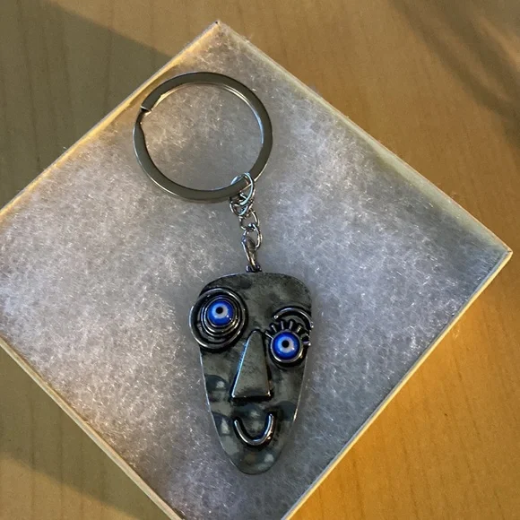 Artisan Metal faced Evil Eye Keyring keychain - Picture 3 of 5